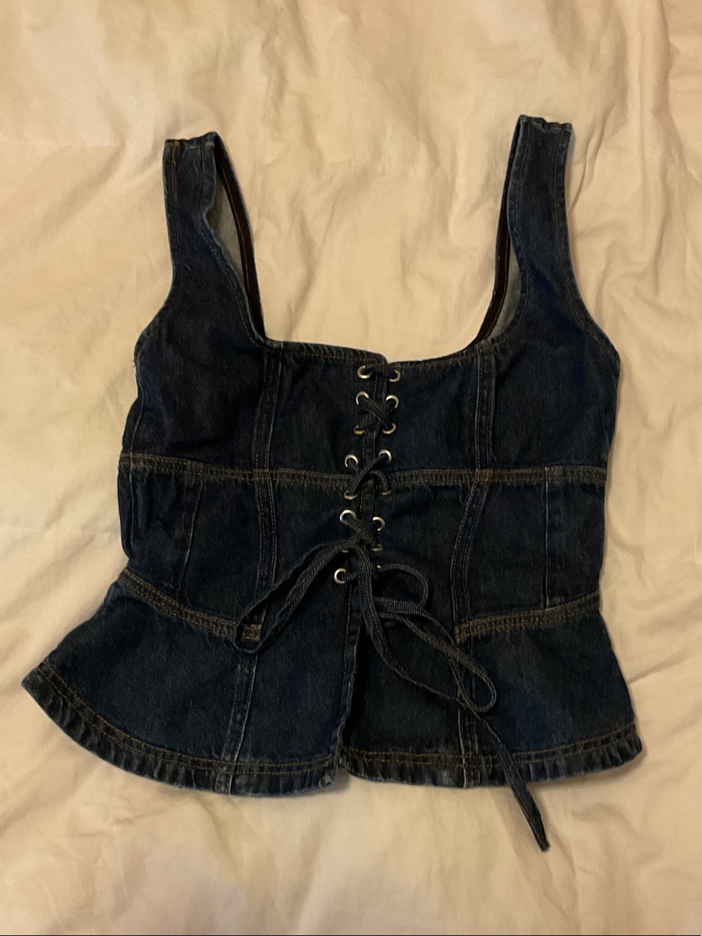 Reformation Dark Blue Denim Lace-Up Corset Camisole